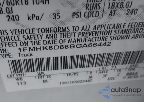 2011 Ford Explorer Xlt z USA, uszkodzony, nr VIN 1FMHK8D86BGA66442